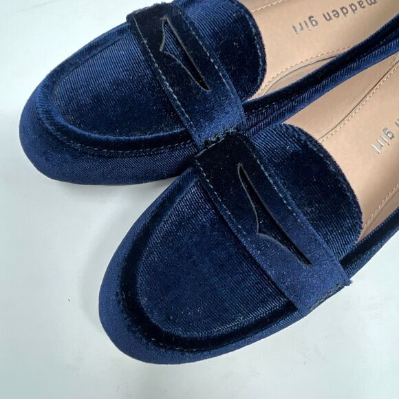 MADDEN GIRL Carmello Penny Loafers Size 7 Navy Blue Velvet Slip-On Flats Preppy - Picture 7 of 11